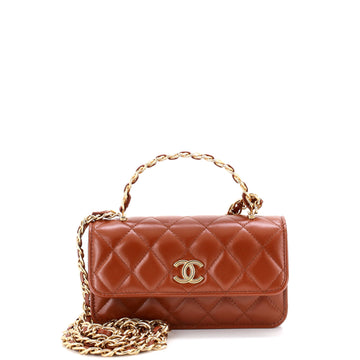 Chanel Golden Links Top Handle Phone Holder with Chain Quilted Shiny Lambskin