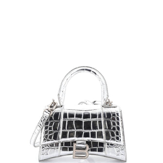 Balenciaga Hourglass Top Handle Bag Crocodile Embossed Leather XS