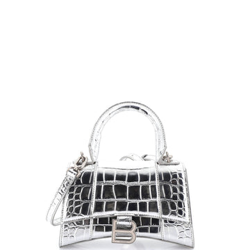 Balenciaga Hourglass Top Handle Bag Crocodile Embossed Leather XS