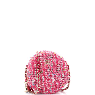 Chanel Charm Round Clutch with Chain Quilted Tweed