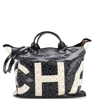 Chanel Logo Camellia Shopping Tote Printed Coated Canvas Medium