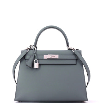 Hermes Kelly Handbag Green Epsom with Palladium Hardware 28