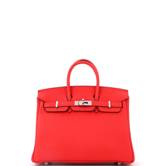 Hermes Birkin Handbag Red Togo with Palladium Hardware 25