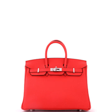 Hermes Birkin Handbag Red Togo with Palladium Hardware 25
