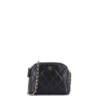 Chanel CC Dome Zip Clutch with Chain Quilted Caviar Mini