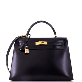 Hermes Kelly Handbag Black Box Calf with Gold Hardware 32