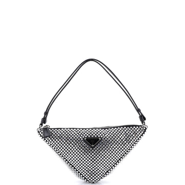 Prada Triangle Top Handle Pouch Bag Crystal Embellished Satin Mini