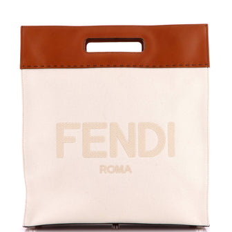 Fendi North South Logo Cutout Handle Shopper Tote Canvas with Leather