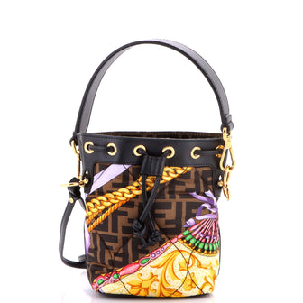 Fendi x Versace Fendace Mon Tresor Bucket Bag Quilted Printed Zucca Silk Mini