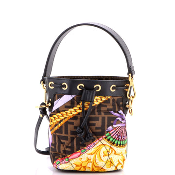 Fendi x Versace Fendace Mon Tresor Bucket Bag Quilted Printed Zucca Silk Mini