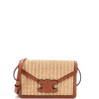 Celine Cuir Wallet on Strap Raffia and Leather