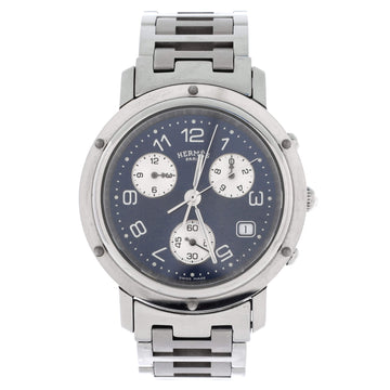Hermes Clipper Chronograph Quartz Watch Stainless Steel 38