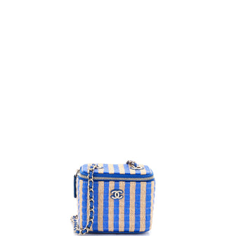 Chanel Classic Vanity Case with Chain Striped Raffia and Jute Mini