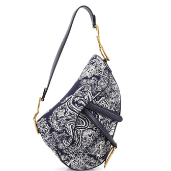 Christian Dior Toile De Jouy Saddle Bag Embroidered Canvas Medium