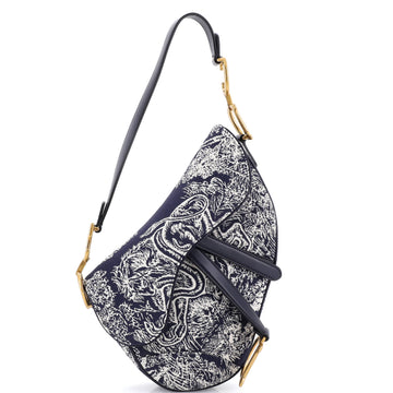 Christian Dior Toile De Jouy Saddle Bag Embroidered Canvas Medium