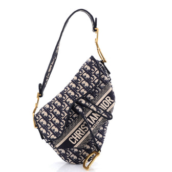 Christian Dior Saddle Handbag Logo Embroidered Oblique Canvas Medium