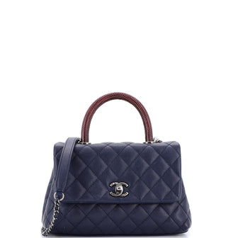Chanel Coco Top Handle Bag Quilted Caviar with Lizard Mini