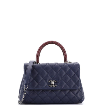 Chanel Coco Top Handle Bag Quilted Caviar with Lizard Mini
