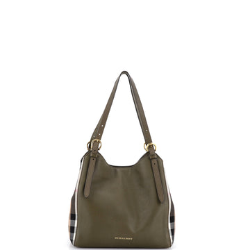 Burberry Canterbury Tote Leather and House Check Canvas Medium