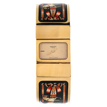 Hermes Loquet Quartz Watch Plated Metal and Printed Enamel 20