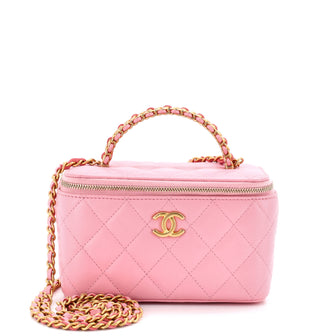Chanel Pick Me Up Logo Handle Vanity Case with Chain Quilted Lambskin Small