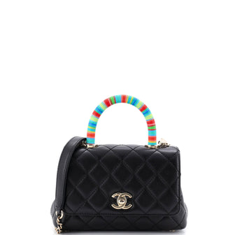 Chanel Coco Top Handle Bag Quilted Goatskin with Multicolor Handle Extra Mini