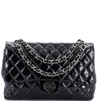 Chanel CC Heart Flap Bag Quilted Patent Jumbo