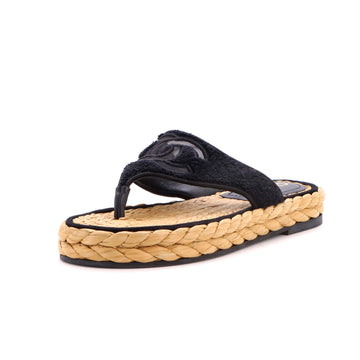Chanel Women's CC Logo Thong Espadrille Sandals Terry Cloth