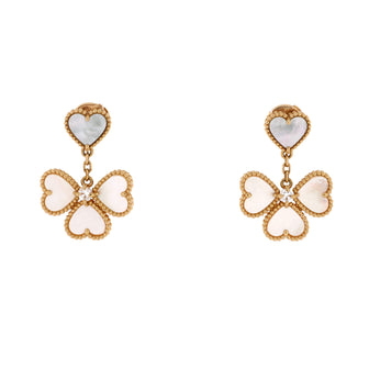 Van Cleef & Arpels Sweet Alhambra Effeuillage Heart Earrings 18K Yellow Gold with Mother of Pearl and Diamonds