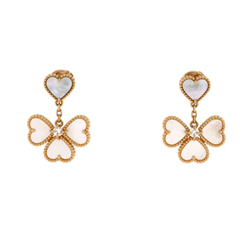Van Cleef & Arpels Sweet Alhambra Effeuillage Heart Earrings 18K Yellow Gold with Mother of Pearl and Diamonds