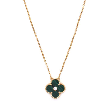 Van Cleef & Arpels Vintage Alhambra Pendant Necklace 18K Yellow Gold and Malachite with Diamond