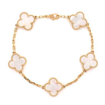 Van Cleef & Arpels Vintage Alhambra 5 Motifs Bracelet 18K Yellow Gold and Mother of Pearl