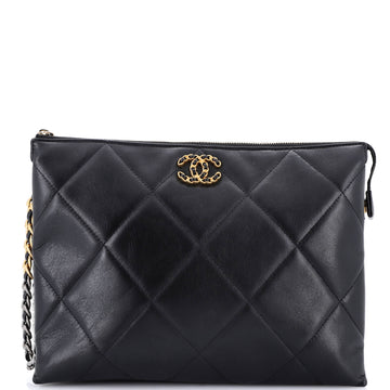 Chanel 19 Wristlet Pouch with Handle Quilted Goatskin Large
