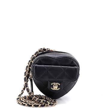 Chanel CC in Love Heart Chain Necklace Zip Coin Purse Quilted Lambskin