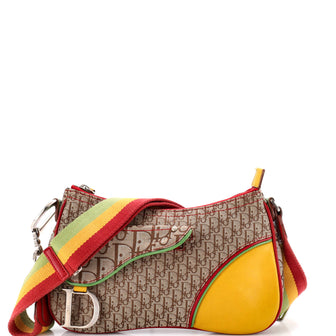 Christian Dior Vintage Rasta Saddle Messenger Bag Diorissimo Canvas Medium