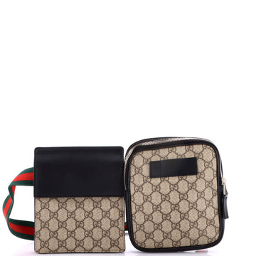 Gucci Double Web Belt Bag GG Coated Canvas with Leather