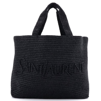 Saint Laurent Logo Supple Tote Embroidered Raffia
