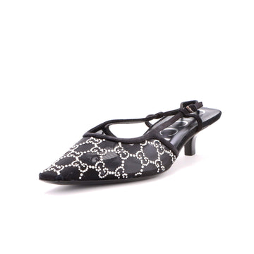 Gucci Women's Slingback Pumps Crystal GG Embellished Mesh