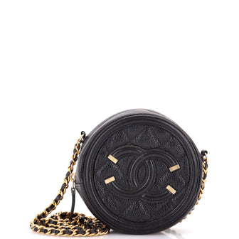 Chanel Filigree Round Clutch with Chain Quilted Caviar Mini