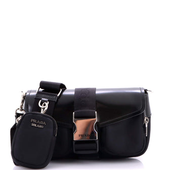 Prada Buckle Pocket Crossbody Bag Spazzolato Leather and Tessuto