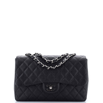 Chanel Vintage Classic Single Flap Bag Quilted Caviar Jumbo