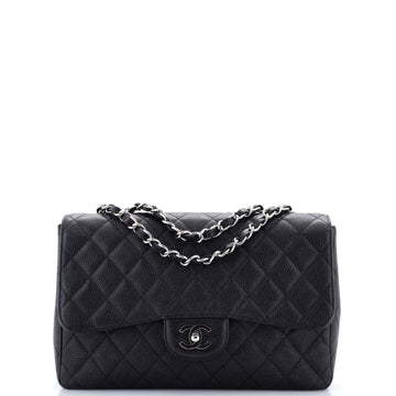 Chanel Vintage Classic Single Flap Bag Quilted Caviar Jumbo