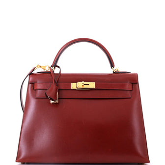 Hermes Kelly Handbag Red Box Calf with Gold Hardware 32