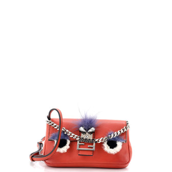 Fendi Monster Baguette Leather and Fur Micro