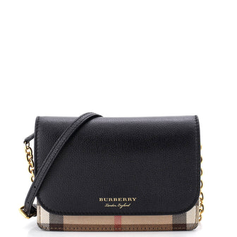 Burberry Hampshire Wallet on Chain Leather and House Check Canvas