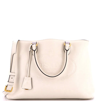 Prada Embossed Logo Convertible Open Tote Glace Calf Medium