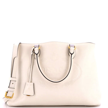 Prada Embossed Logo Convertible Open Tote Glace Calf Medium