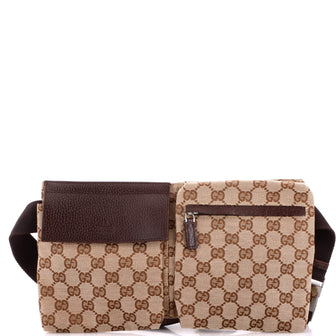Gucci Vintage Double Belt Bag GG Canvas with Leather Small