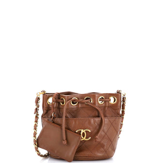 Chanel Vintage Diamond Stitch Drawstring Bucket Bag Quilted Lambskin Mini