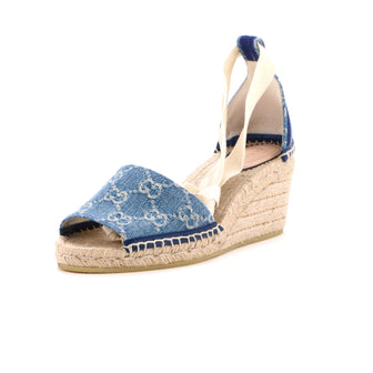 Gucci Women's Lace Up Platform Espadrilles GG Denim